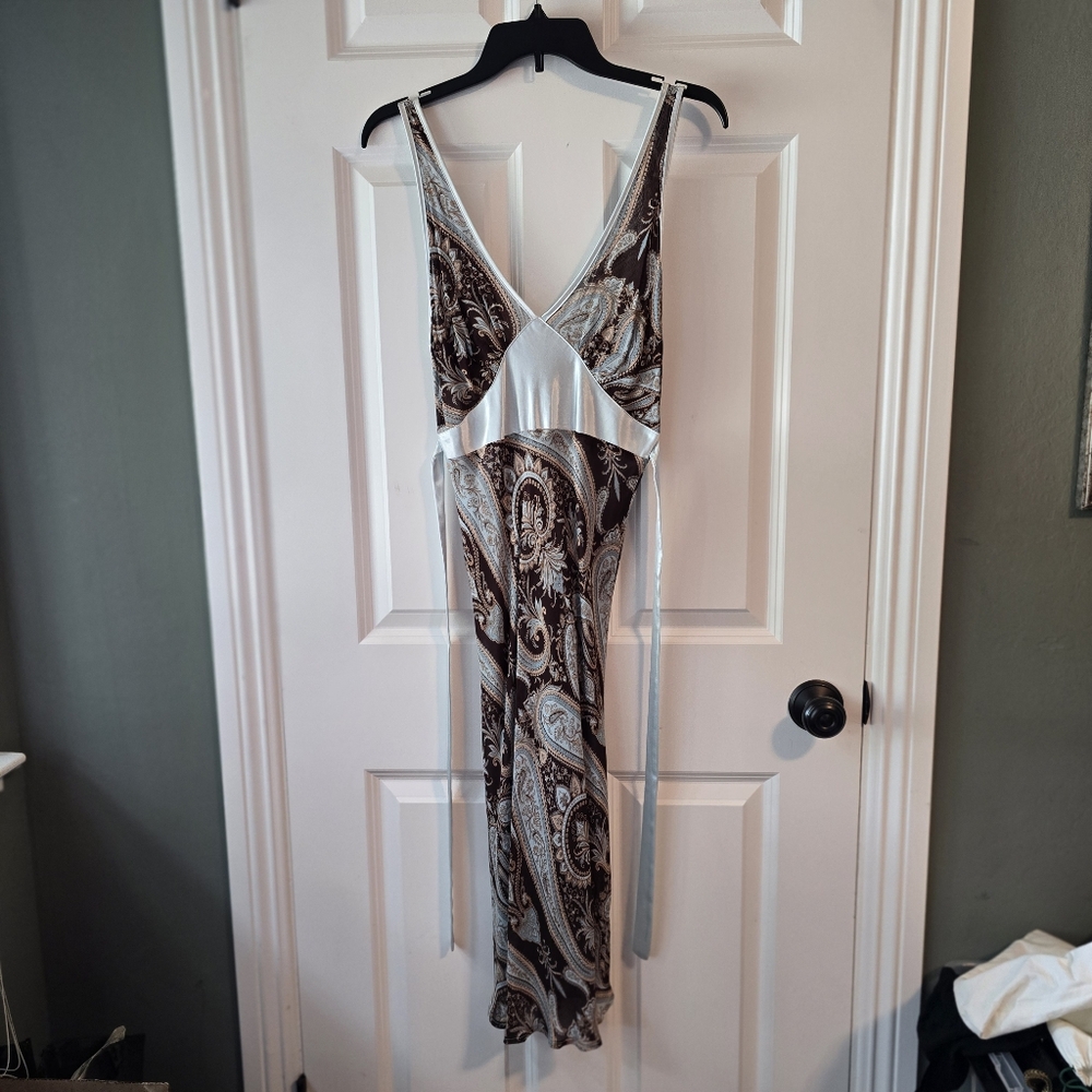 Brown and White Paisley Maxi Dress